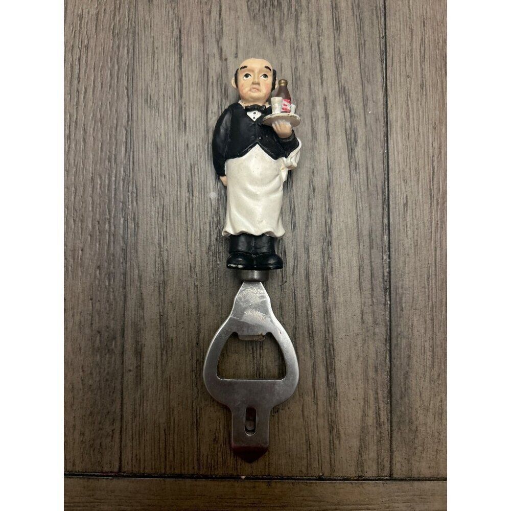 Vintage Butler Bottle Opener - Hand-Painted Metal & Ceramic - 6.5" Long